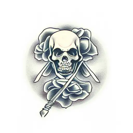 Grim Reaper Standing In Graveyard Holding Roses