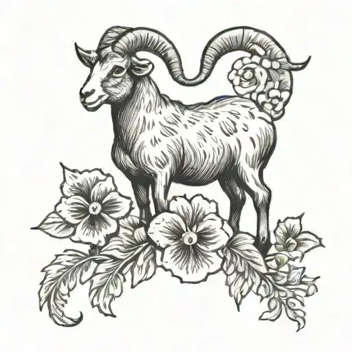 Goat And Black Pansies
