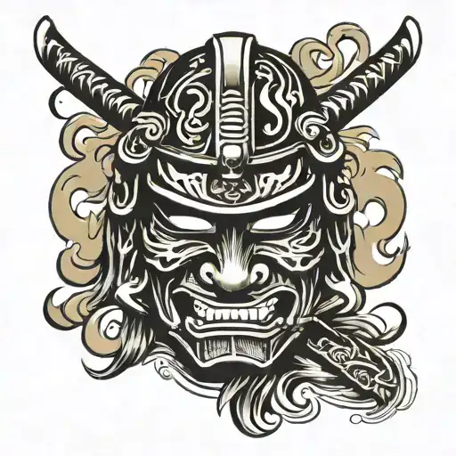 Samurai Mask Surrounded Fire