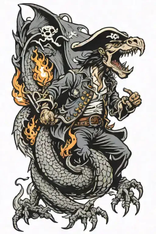 Pirate Riding A Dragon Breathing Fire