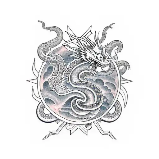 Serpent Dragon Four Orbs