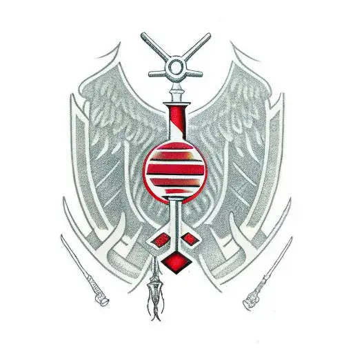 Ukrainian Trident With Flag In Black And Red Colors With Blood