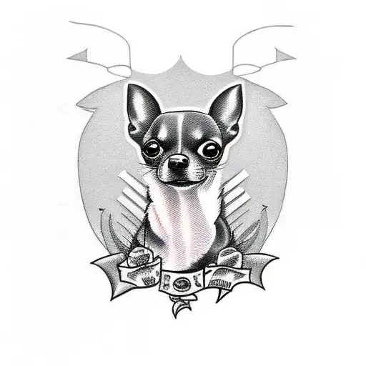 Chihuahua Head Black And Grey American Traditional
