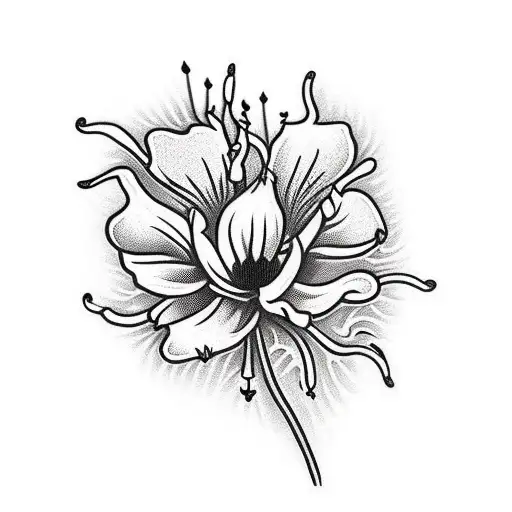 Ornate Dagger Stabbing Through Red Spider Lily Flowers