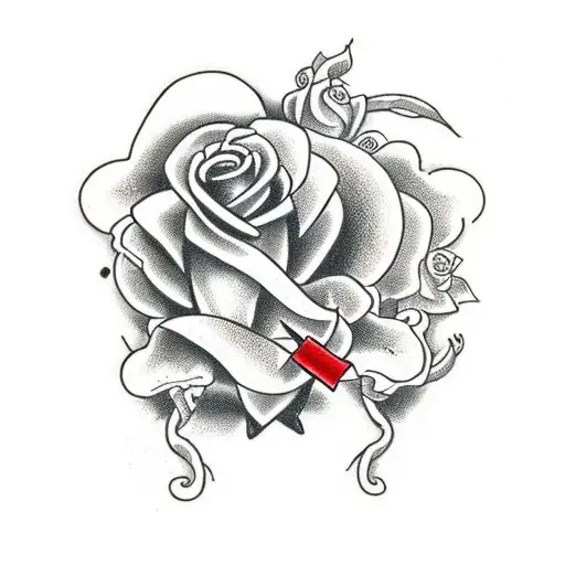 Snake With Roses And A Cross In The Middle