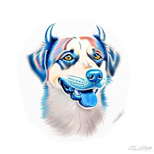 A Realistic Portrait Of A Unique Mixed Breed Dog With Striking Blue Eyes