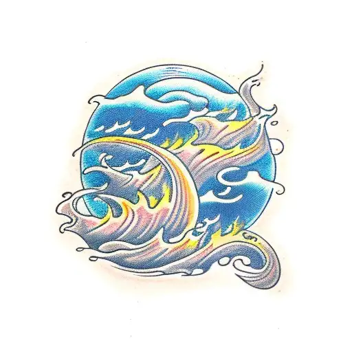 Fire Surrounded With Waves