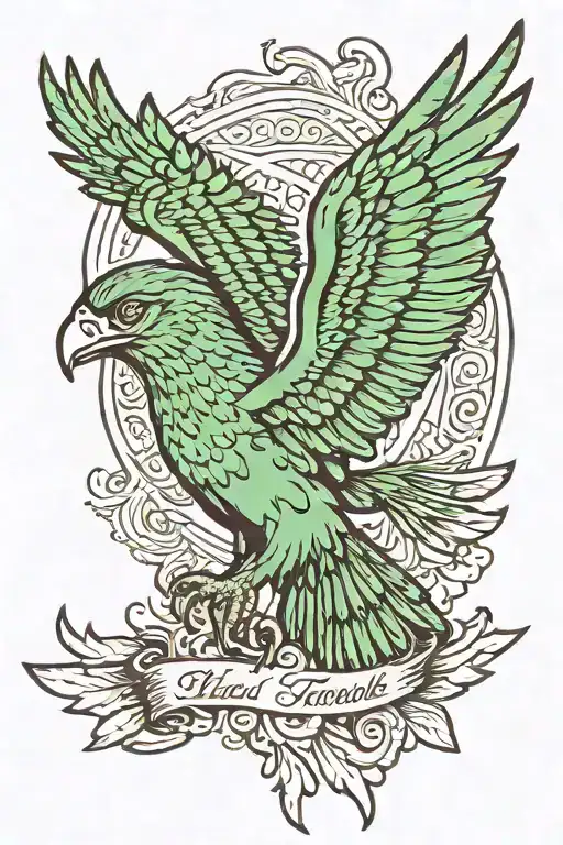 A Green Hawk Flying And Killing A Blue Hawk Lying Down