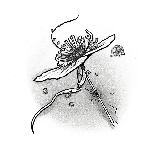 A Sketch-style Illustration Of A Knife With Japanese Red Spider Lily Petals Falling Around It