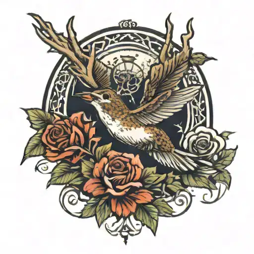 Deer Antlers And Hummingbird Flying