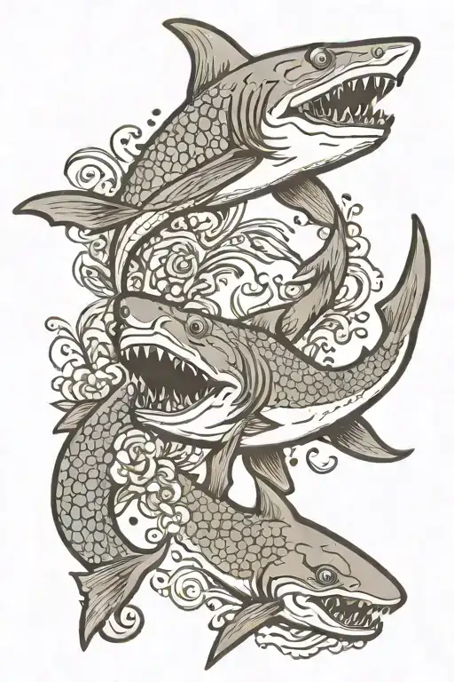 Shark And Mermaid Swimming