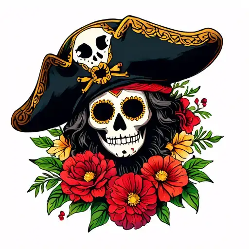 Day Of The Dead Pirate King With Flowers