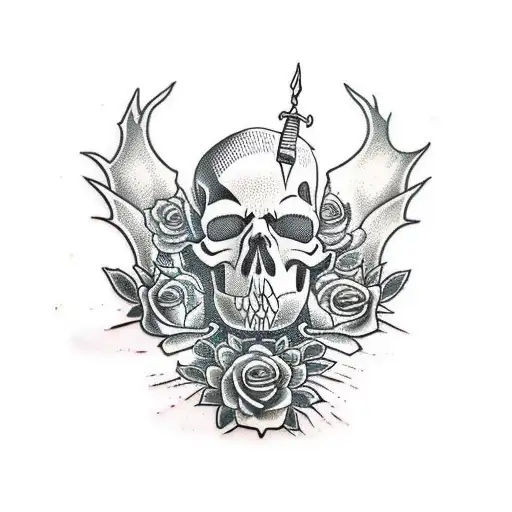 Skull And Roses And Dagger And Dragon