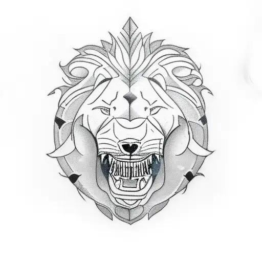 All Black Tattoo Representing The Heart Of A Lion With The Eye Of A Shark