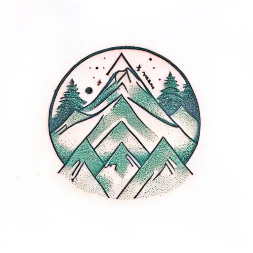 Arrow In The Form Of A Pine Tree With A Mountain In The Center