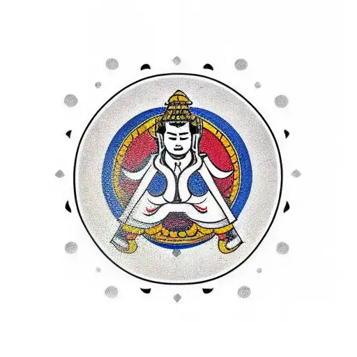 A Traditional Tattoo Of A Guitar Surrounded By Symbols Representing Nepal's Culture And Heritage