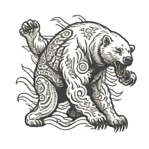 Polar Bear Fighting Human