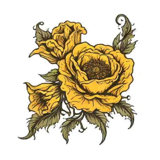 Poppy Flower Intertwined With Yellow Rose