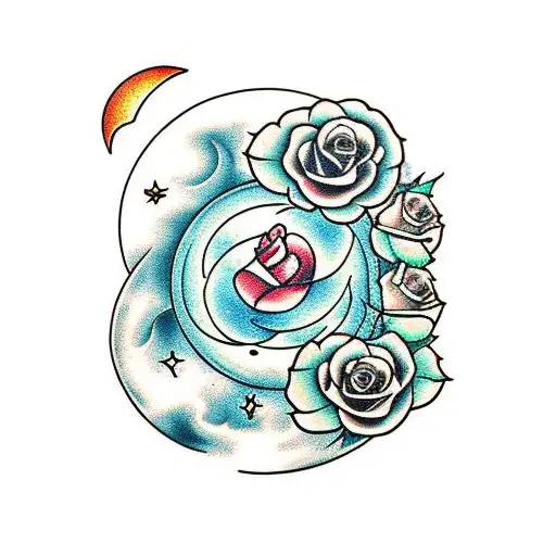 Moon Whit Roses And Universe