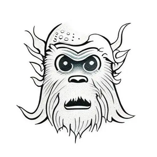 A Dotwork Tattoo Of A Sasquatch Driving A Vintage Car