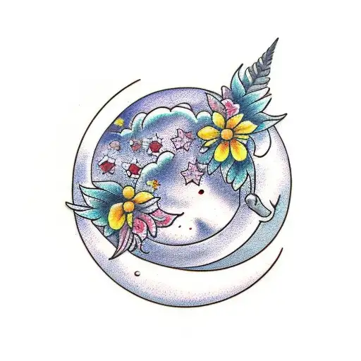 Moon Whit Flowers