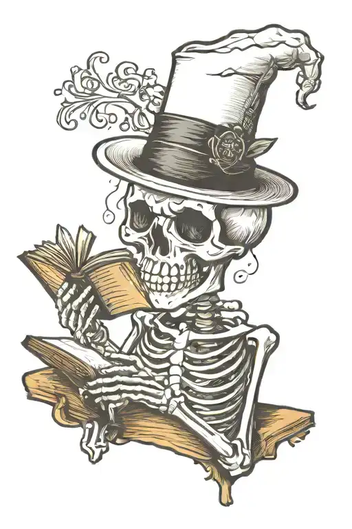 Skeleton Wearing A Hat Reading A Book