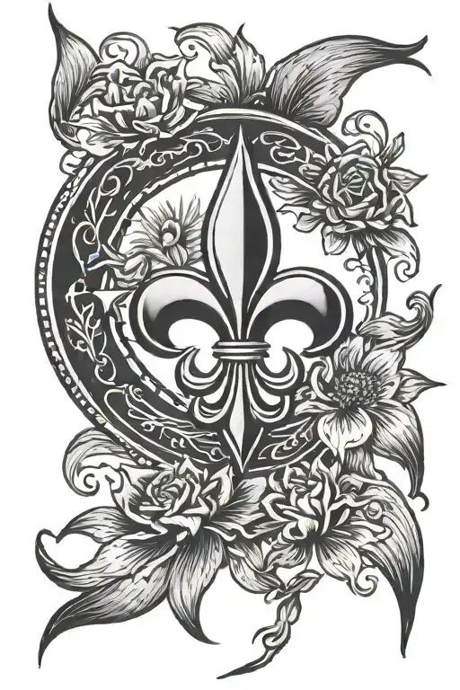 Fleur De Lis Wrapped Around The Moon And Sun