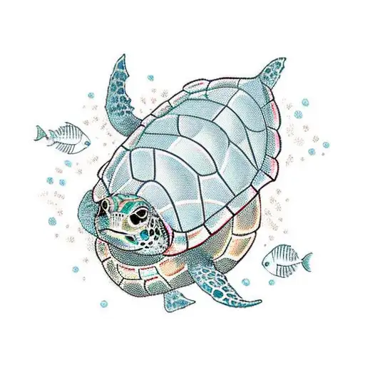 A Female Student Exploring The Depths Of The Sea With A Turtle Companion