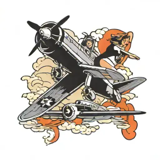 Kamikaze Plane With Pinup Girl Sitting On The Wing