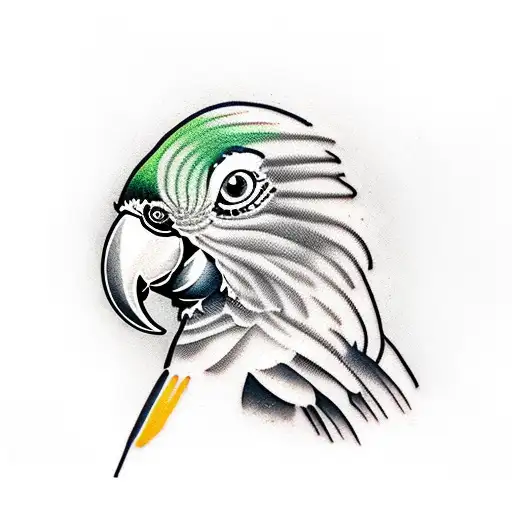 Realistic Portrait Of A Parrot In Traditional Style