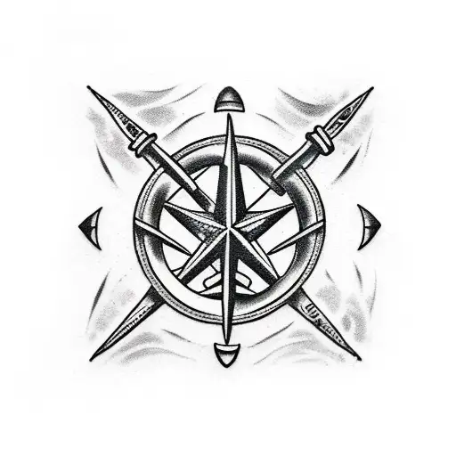 Tattoo Mens Black And Grey Trident Anchor Swallow And Nautical Star