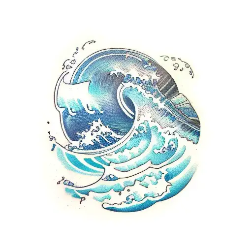 Ocean Wave And Island Line Art
