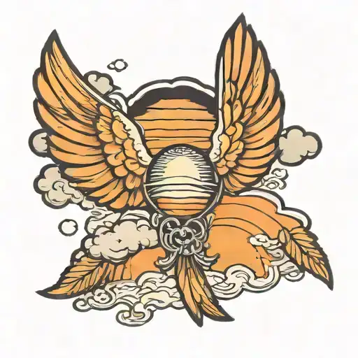 Orange Sunset With Clouds Shaped Like Angel Wings