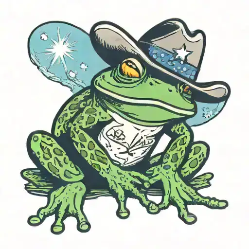 American Traditional Frog Wearing Pajamas With A Cowboy Hat
