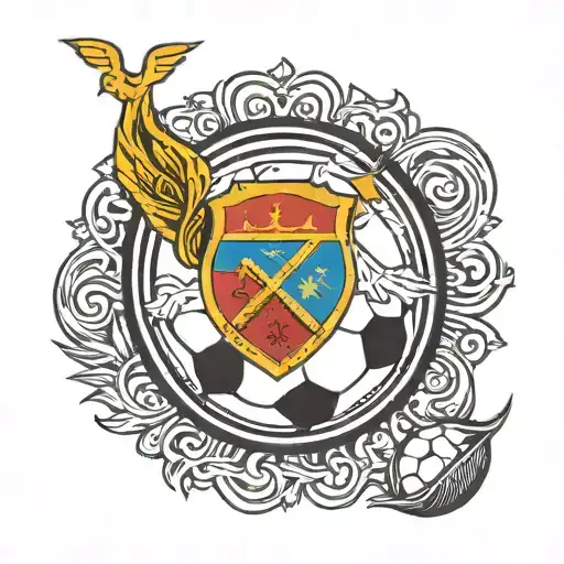 A Traditional Style Tattoo Of The Fcsb Logo With A Football In The Background