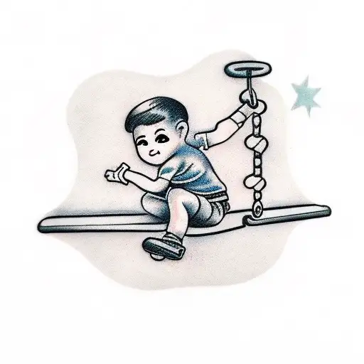 Sad Child On A Swing Tree