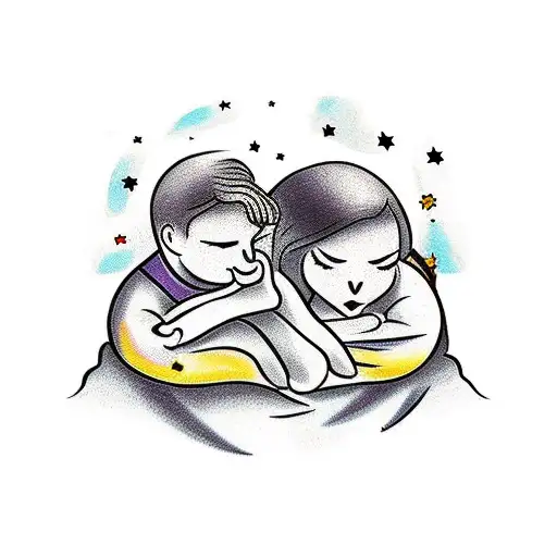 Husband And Wife Lying In Bed With Their Dog At The Foot Of The Bed