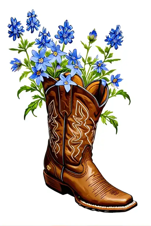 Bluebonnets Growing Out Of Cowboy Boots