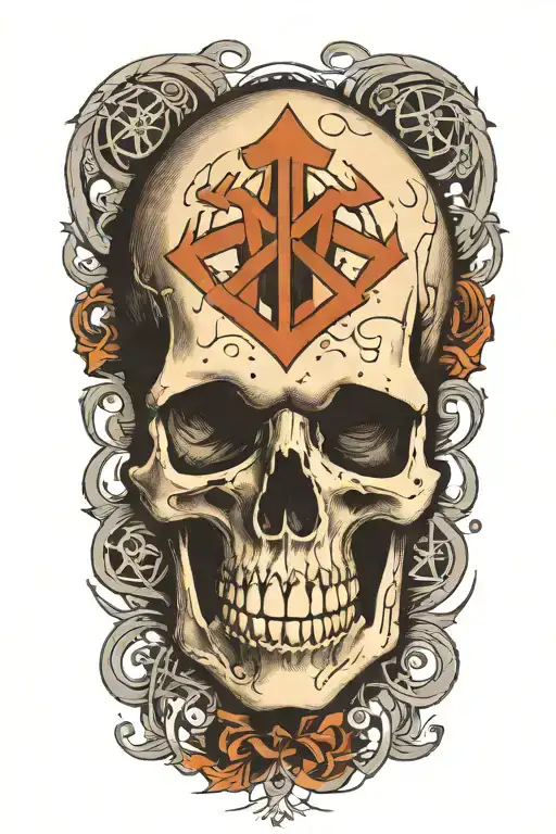 Aged Skull With Runes Imbedded