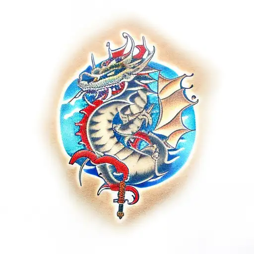 Samurai And Dragon And House
