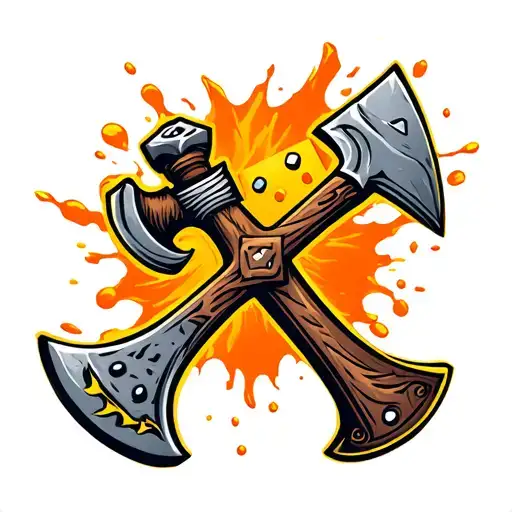 Battle Axe With Dice In The Handle Splashes Of Bold Colours