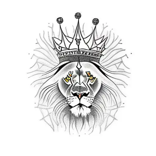 A Lion With A Crown Made Of Spiderwebs And Crystals