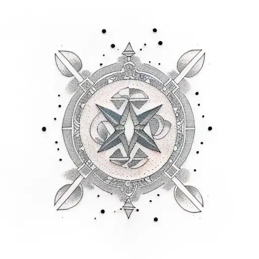 A Dotwork Tattoo Of A Philosophical Symbol Combined With Elements Of Iranian Architecture