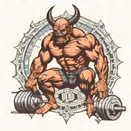 A Muscular Demon Weightlifting In A Gothic Cathedral