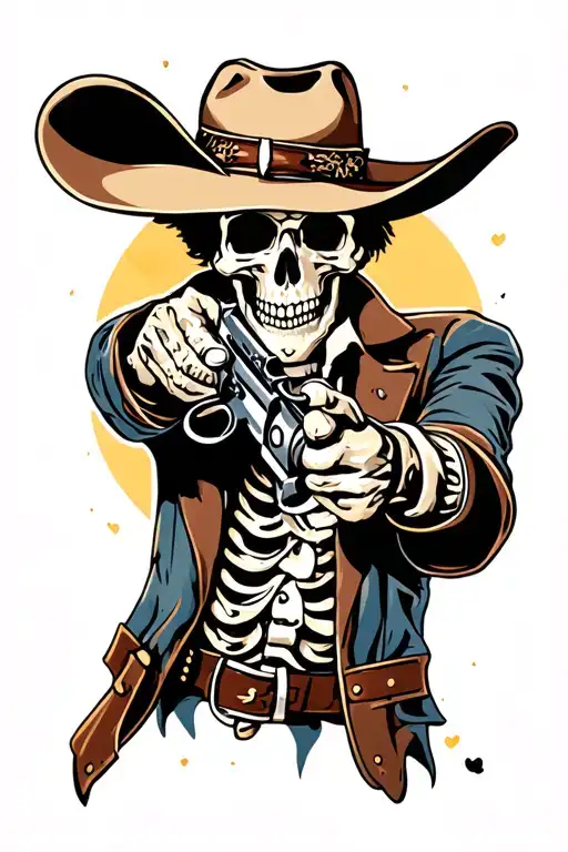 Skeleton Cowboy Shooting Revolver