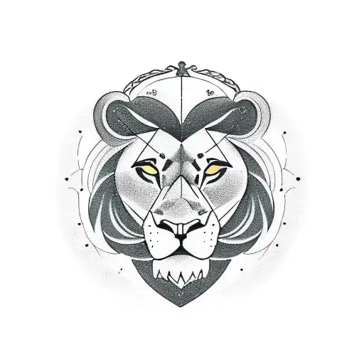 An Elegant Leo Astrology Symbol Merging With A Majestic Lion In Black-grey Style
