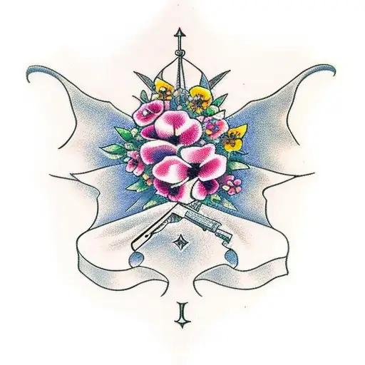 Slr Acronym With Gun And Flowers