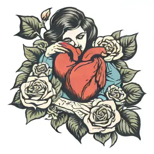 Girl Hugging A Broken Heart Prayer Hands Behind Her And Flowers