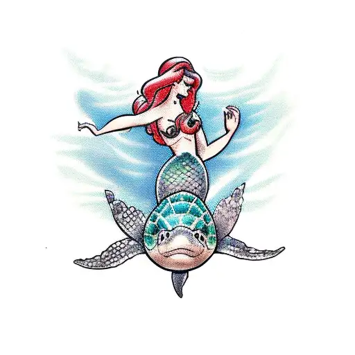 Mermaid On Top Of A Sea Turtle