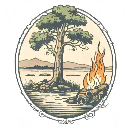 A Rowan Tree And A Campfire Beside A River